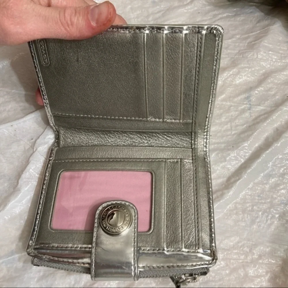 Coach vintage y2k pink and silver signature c strapped wallet